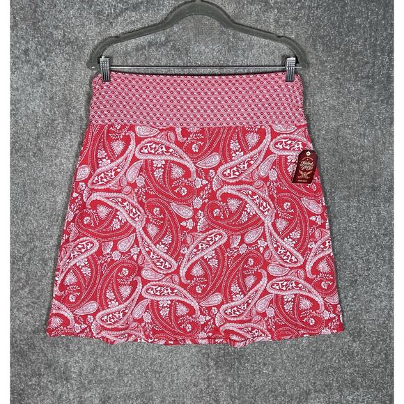Faded Glory Flare Midi Skirt Womens Size LG Red Paisley Floral‎ Pull On Stretch - Picture 1 of 7